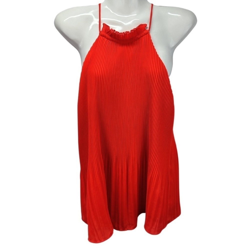 ESSENTIALS BY ABS | Red Pleated Detail Halter Top